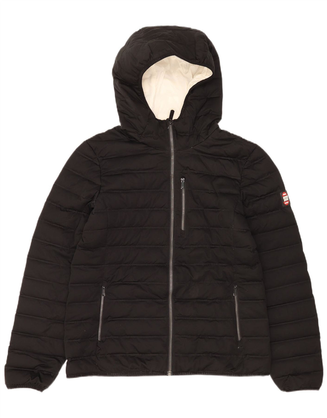 Giacca imbottita con cappuccio da donna Superdry UK 14 grande poliestere nero