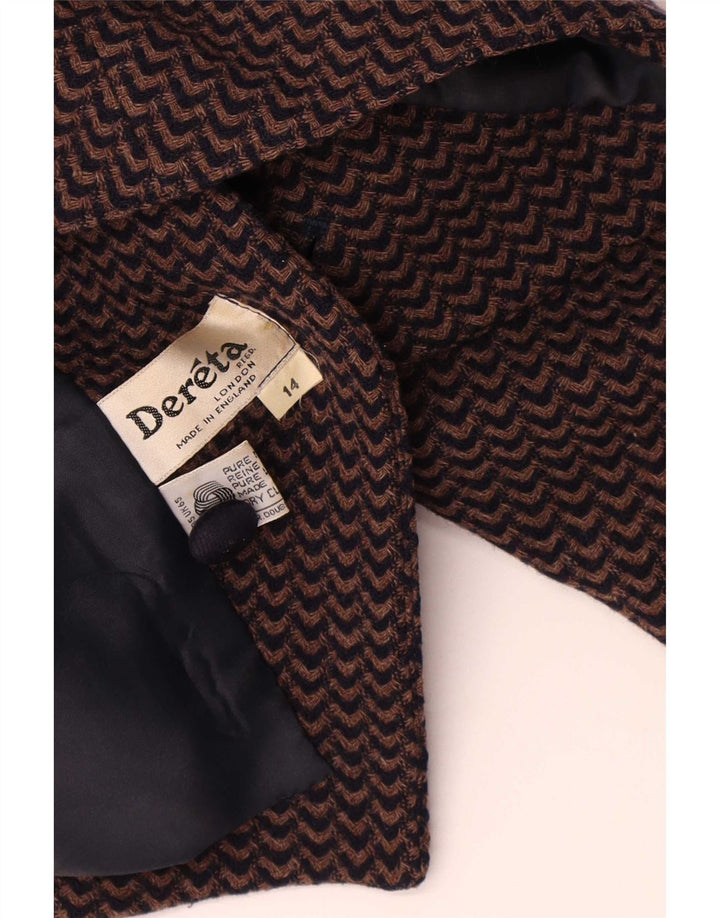Dereta Giacca blazer da donna a 1 bottone UK 14 Lana vergine Chevron marrone medio