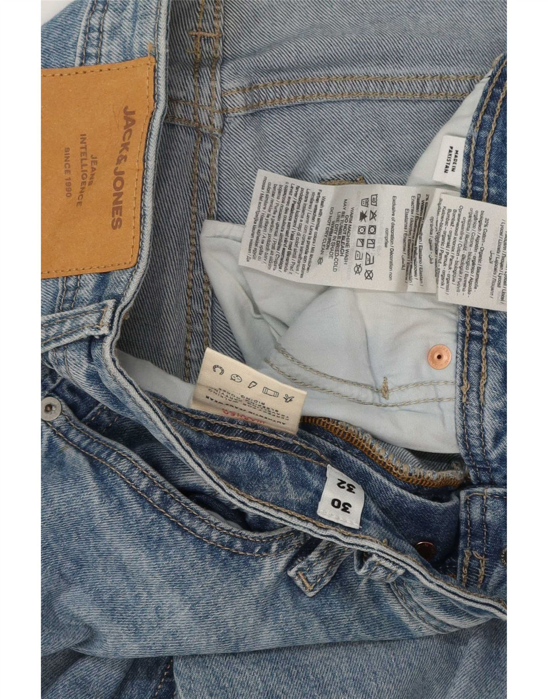 Jack & Jones Uomo GLENN Jeans slim effetto consumato W30 L32 cotone blu
