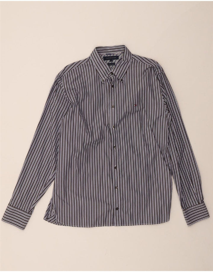 TOMMY HILFIGER Mens Shirt Large Navy Blue Striped Cotton