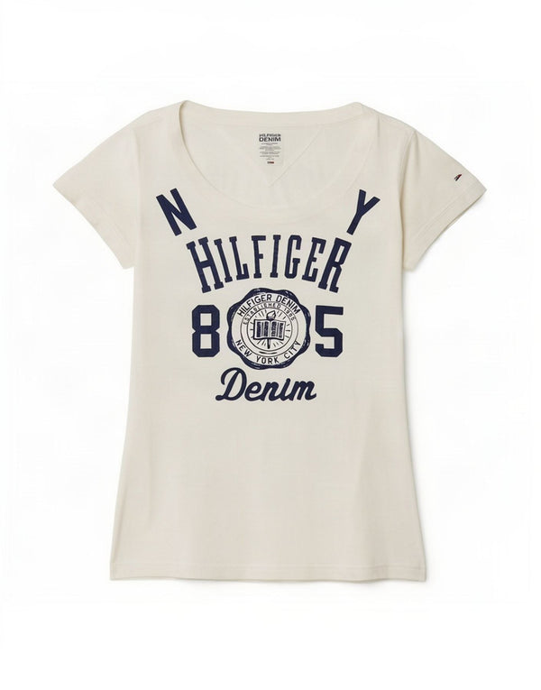 T-shirt grafica da donna Tommy Hilfiger Top UK 6 XS bianca