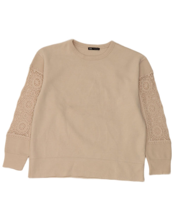Felpa oversize da donna Zara UK 10 piccola in poliestere beige