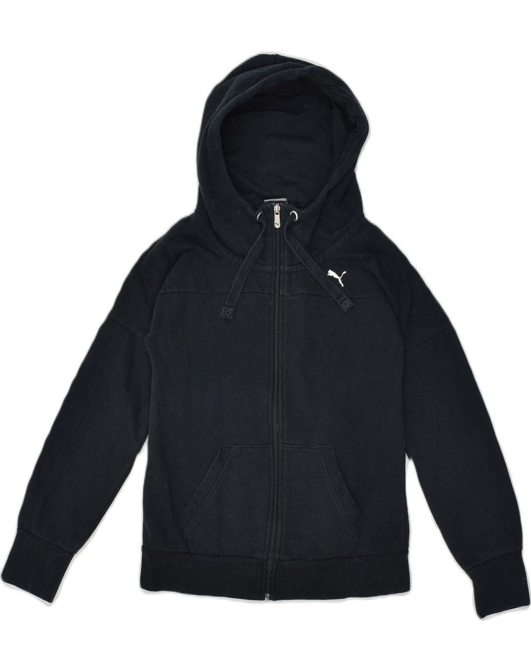 PUMA Womens Zip Hoodie Sweater UK 12 Medium Black Cotton | Vintage Puma | Thrift | Second-Hand Puma | Used Clothing | Messina Hembry 