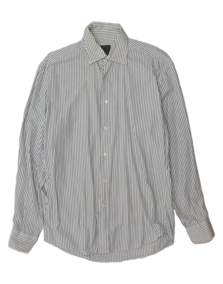 CALVIN KLEIN Mens Regular Fit Shirt Medium White Pinstripe Cotton Vintage Calvin Klein and Second-Hand Calvin Klein from Messina Hembry 