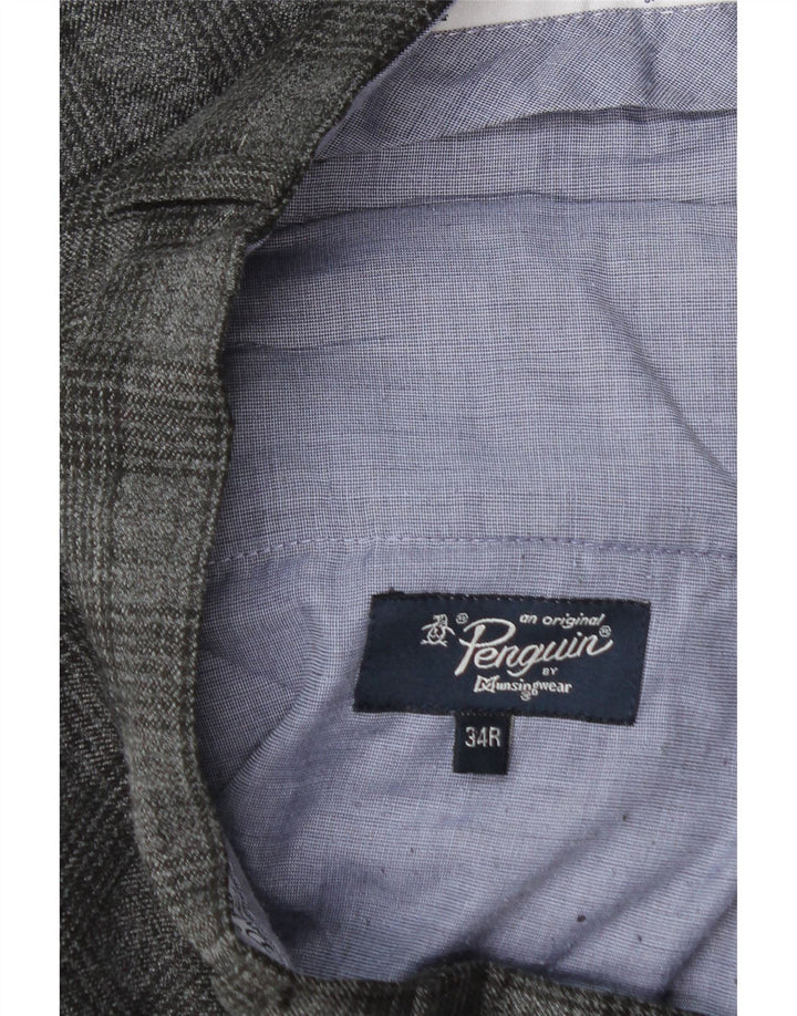 Pantaloni da abito dritti da uomo Penguin W34 L30 poliestere a quadri grigi
