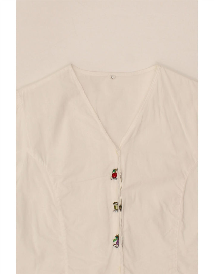 VINTAGE Womens Short Sleeve Shirt Blouse UK 14 Large White Vintage Vintage and Second-Hand Vintage from Messina Hembry 