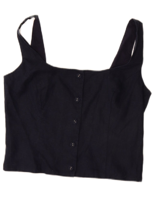 Top corto da donna Boden UK 12 Lino medio blu navy
