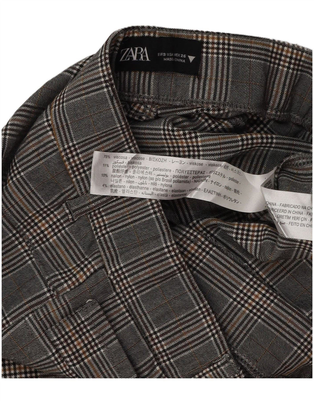 Pantaloni skinny casual da donna ZARA piccoli W26 L28 viscosa pied de poule grigia