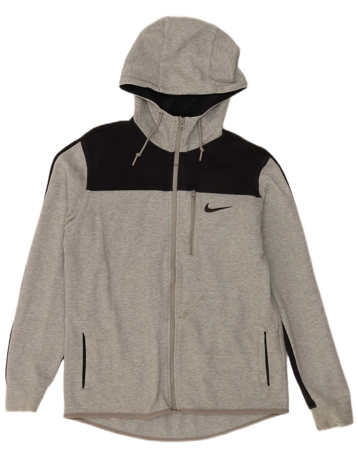 Felpa con cappuccio e zip Nike da uomo in cotone color block grigio medio