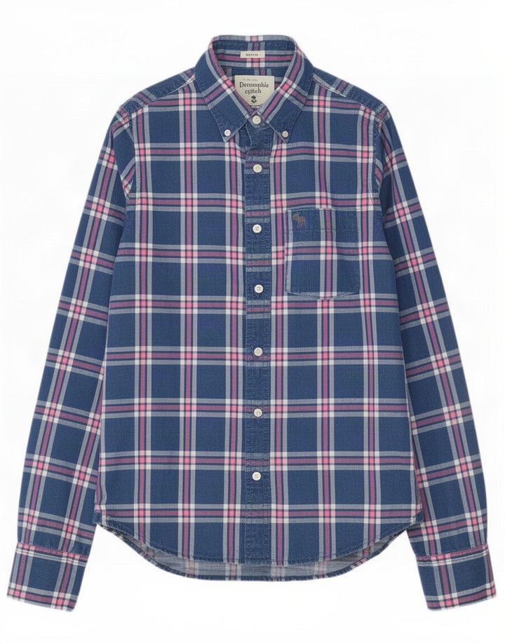Camicia di flanella da uomo Abercrombie & Fitch in cotone a quadri blu medio