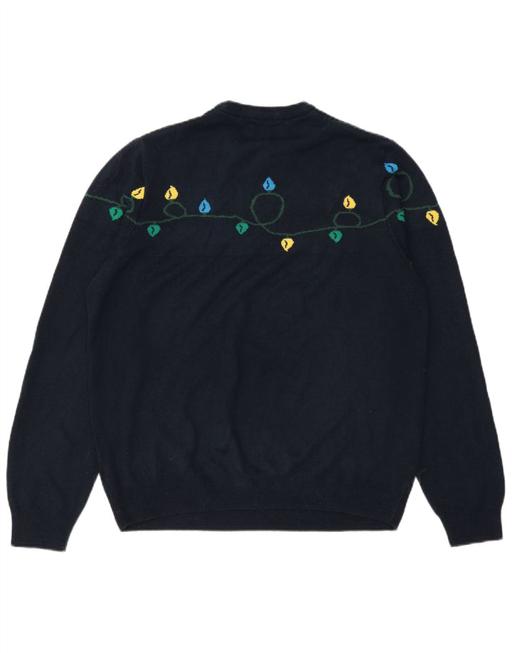 Maglione maglione girocollo grafico da uomo Marks & Spencer grande blu navy