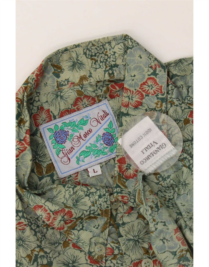 Camicia da uomo vintage in cotone floreale verde grande