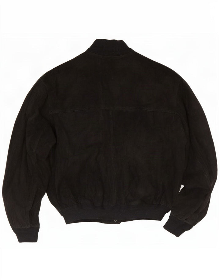 Giubbotto bomber in pelle scamosciata vintage da uomo UK 36 piccolo in pelle nera