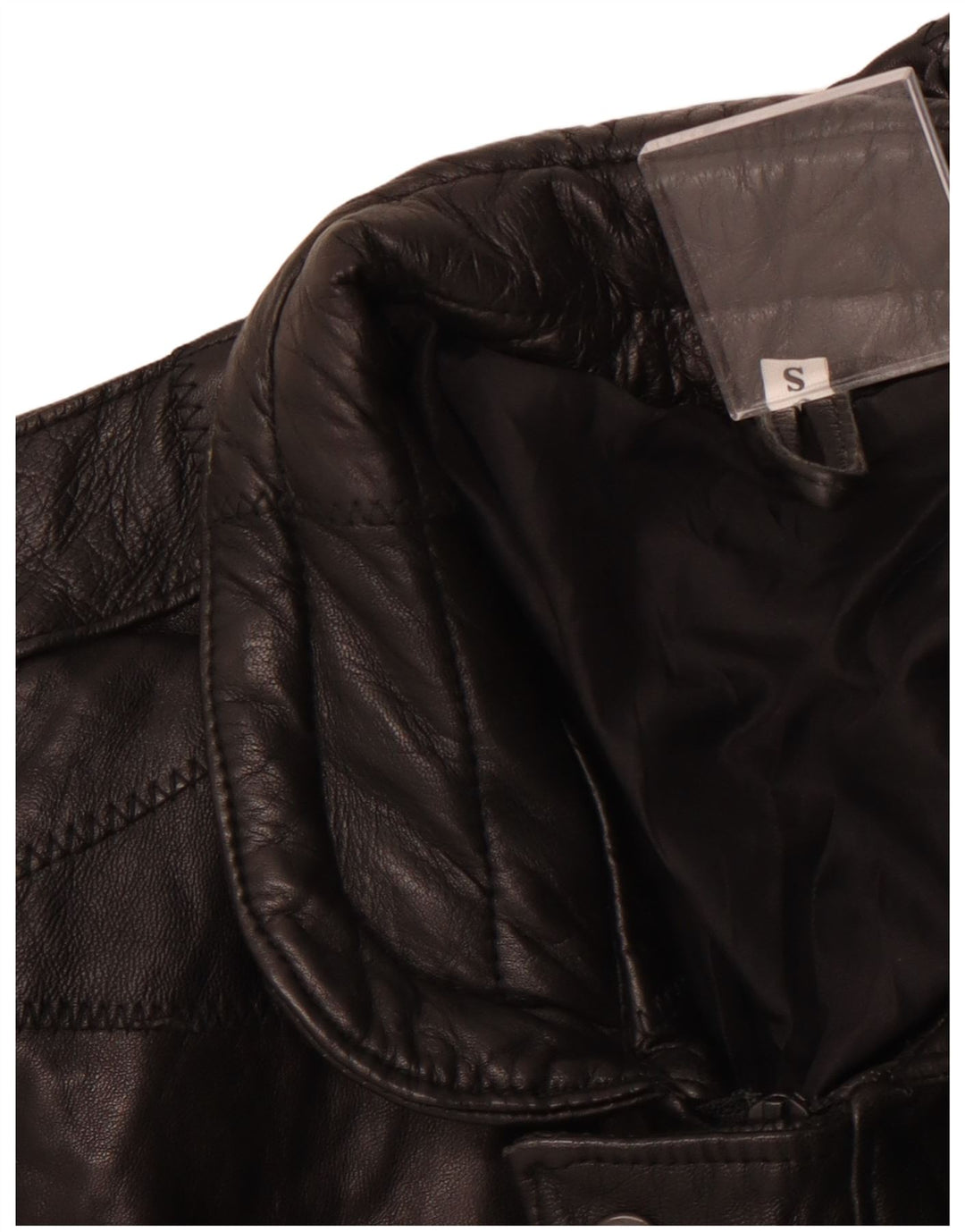 Giacca in pelle militare da uomo VINTAGE dal taglio ampio UK 36 Piccolo patchwork nero