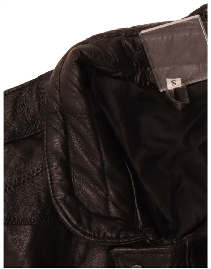 Giacca in pelle militare da uomo VINTAGE dal taglio ampio UK 36 Piccolo patchwork nero