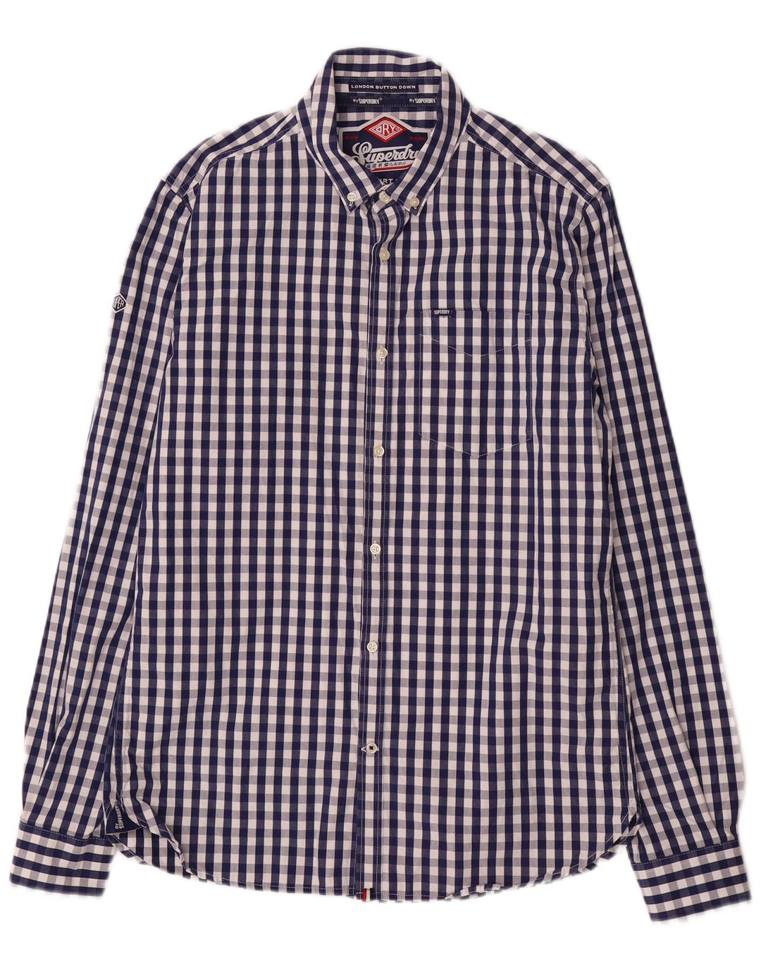 Camicia da uomo Superdry Large in cotone a quadretti blu navy