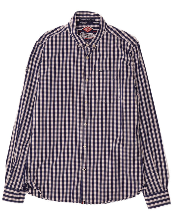 Camicia da uomo Superdry Large in cotone a quadretti blu navy