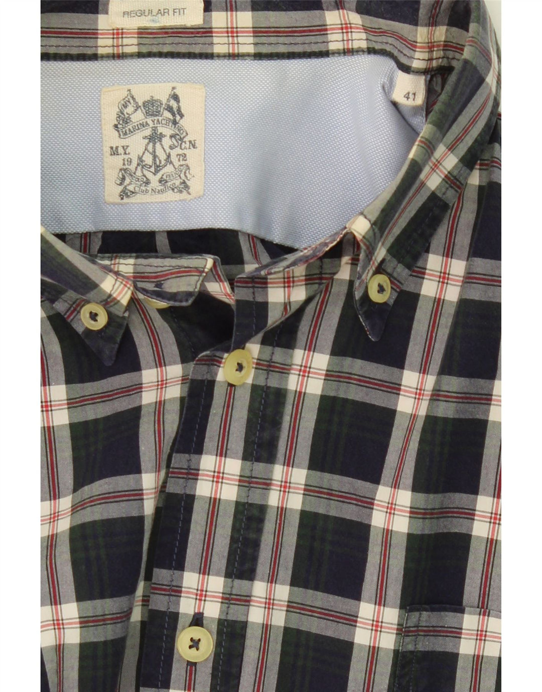 MARINA YACHTING Mens Regular Fit Shirt Size 41 Large Navy Blue Check Vintage Marina Yachting and Second-Hand Marina Yachting from Messina Hembry 