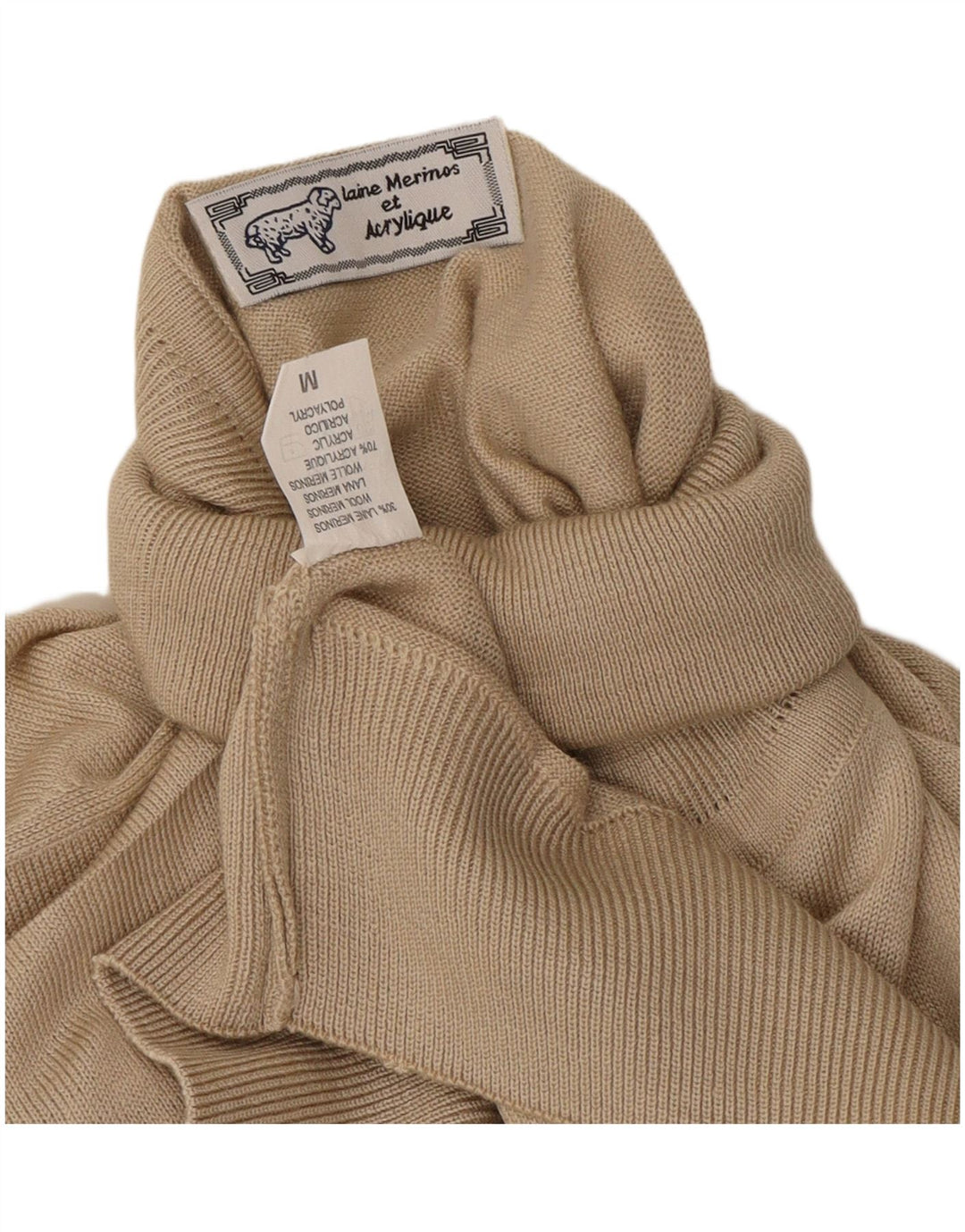 Maglione vintage da uomo con collo alto in lana beige medio
