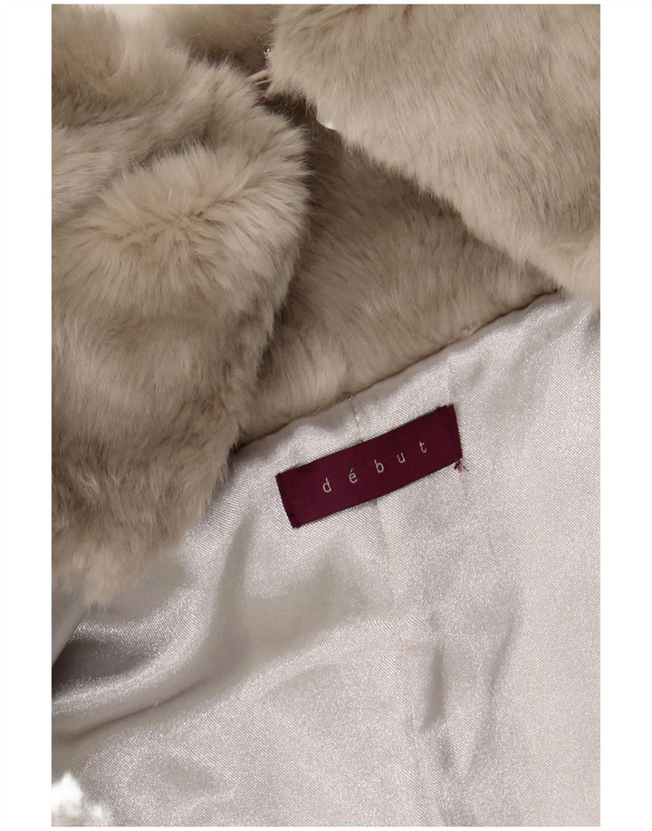DEBUT Womens Faux Fur Bolero Jacket UK 12 Medium Grey