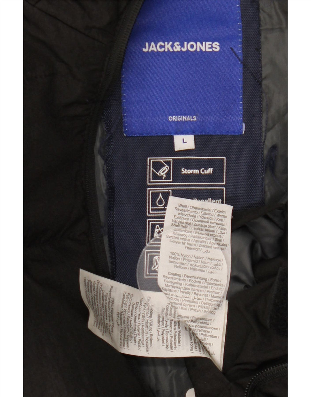 JACK & JONES Giacca imbottita con cappuccio da uomo UK 40 Large in nylon nero