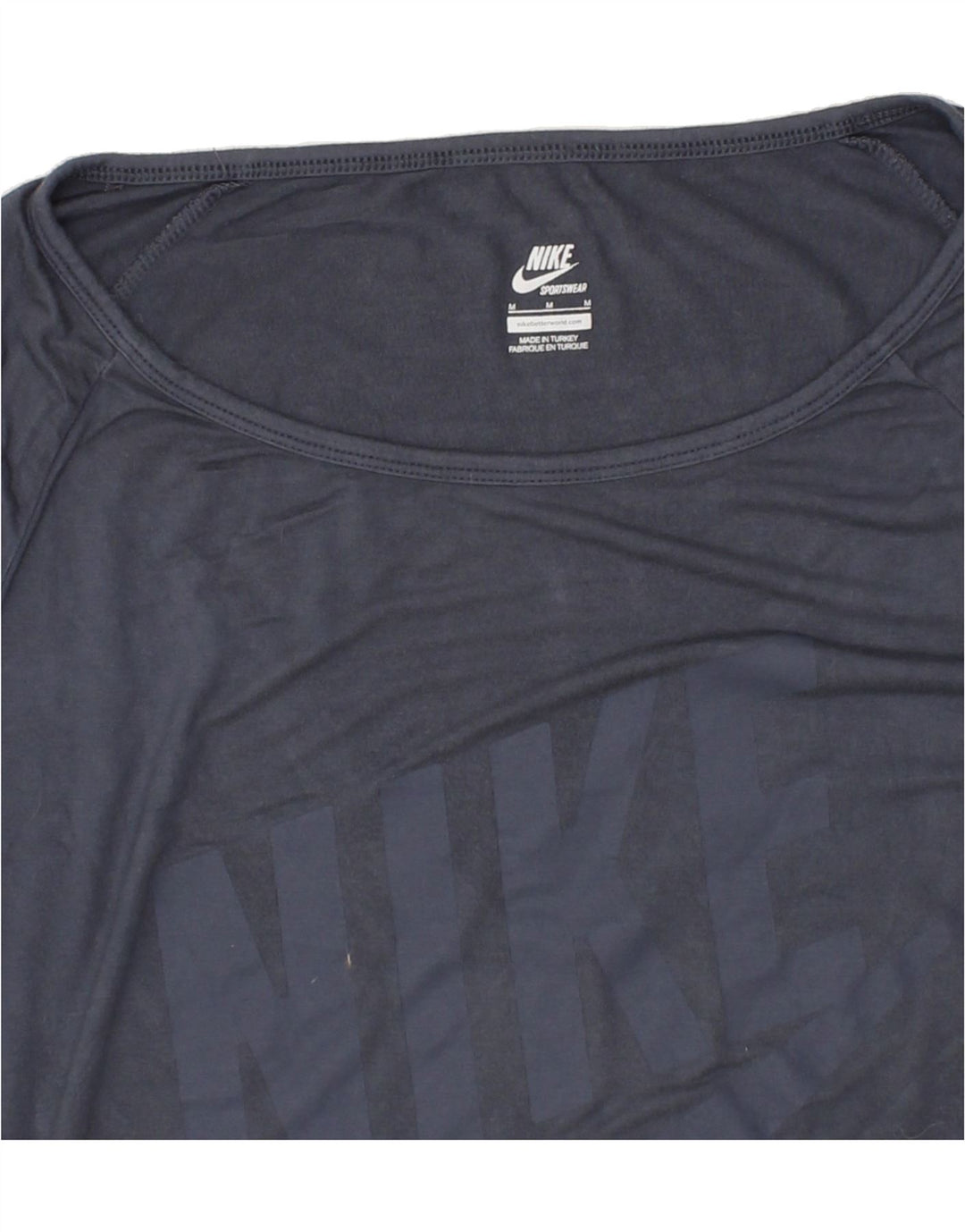 NIKE Womens Graphic Top Long Sleeve UK 14 Medium Navy Blue Viscose Vintage Nike and Second-Hand Nike from Messina Hembry 