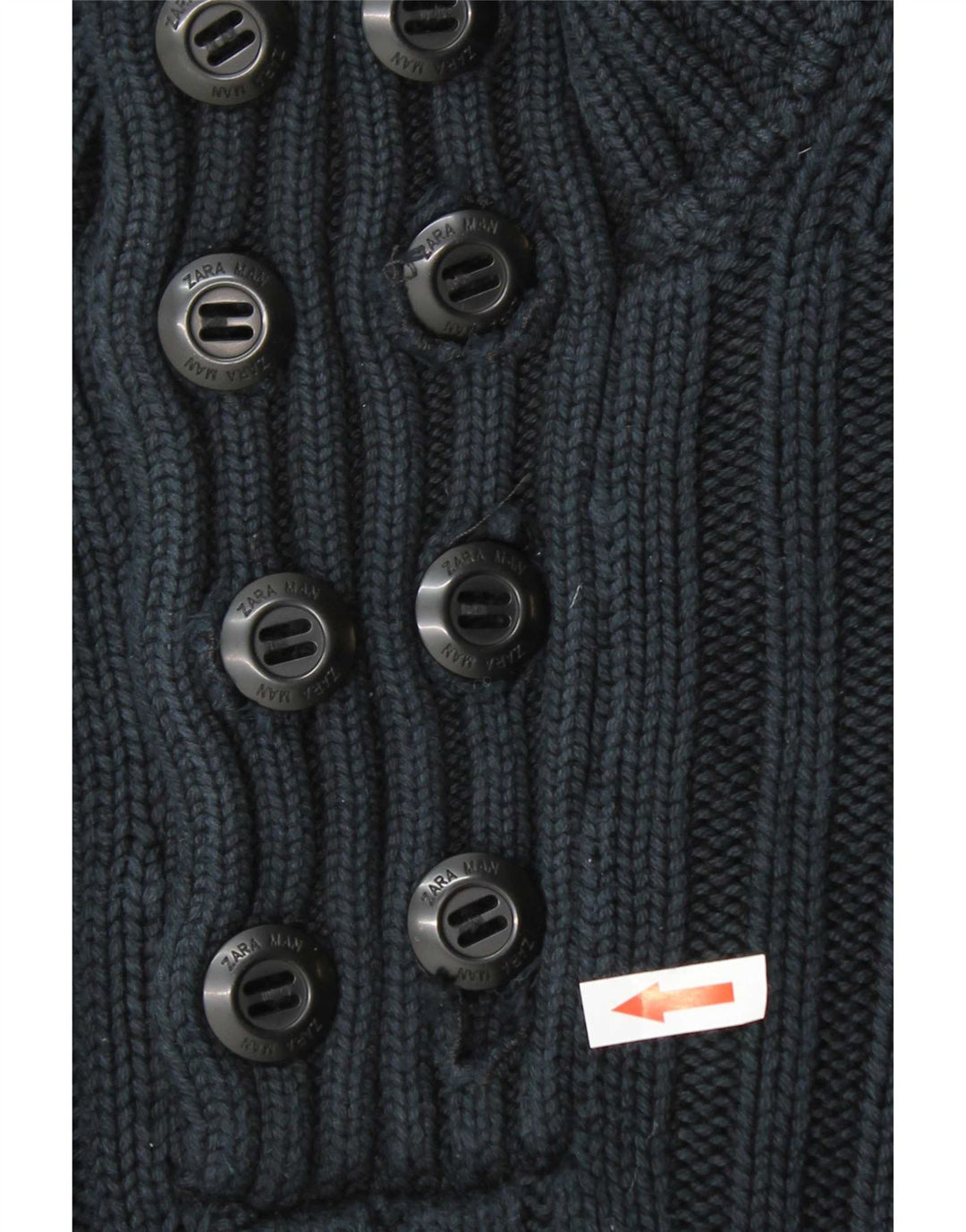Maglione Zara da uomo con collo abbottonato, grande, in cotone blu navy