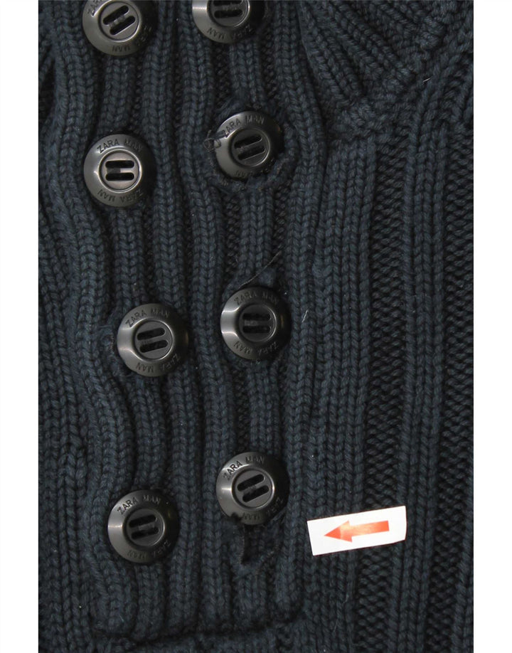 Maglione Zara da uomo con collo abbottonato, grande, in cotone blu navy