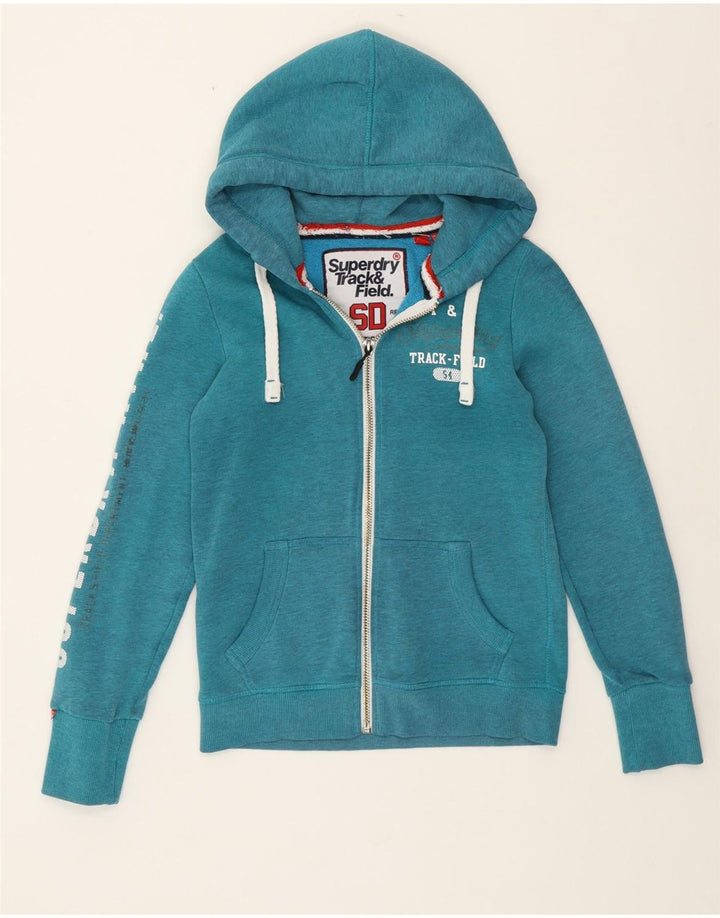 Maglione con cappuccio e zip da donna Superdry UK 10 piccolo cotone turchese
