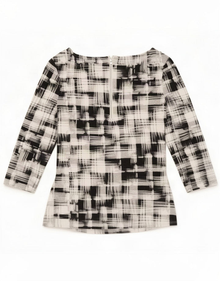 Phase Eight Camicetta da donna con maniche a 3/4 Top UK 12 Viscosa a quadri nera media