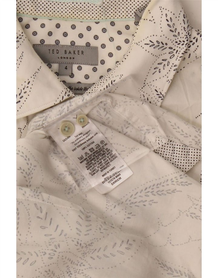 TED BAKER Camicia a maniche corte da uomo taglia 4 grande cotone floreale bianco