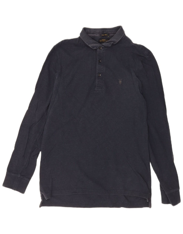 Polo da uomo a maniche lunghe All Saints in cotone blu navy medio