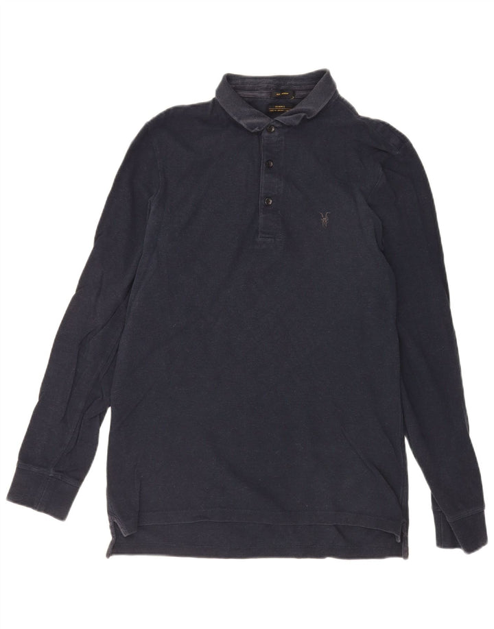 Polo da uomo a maniche lunghe All Saints in cotone blu navy medio
