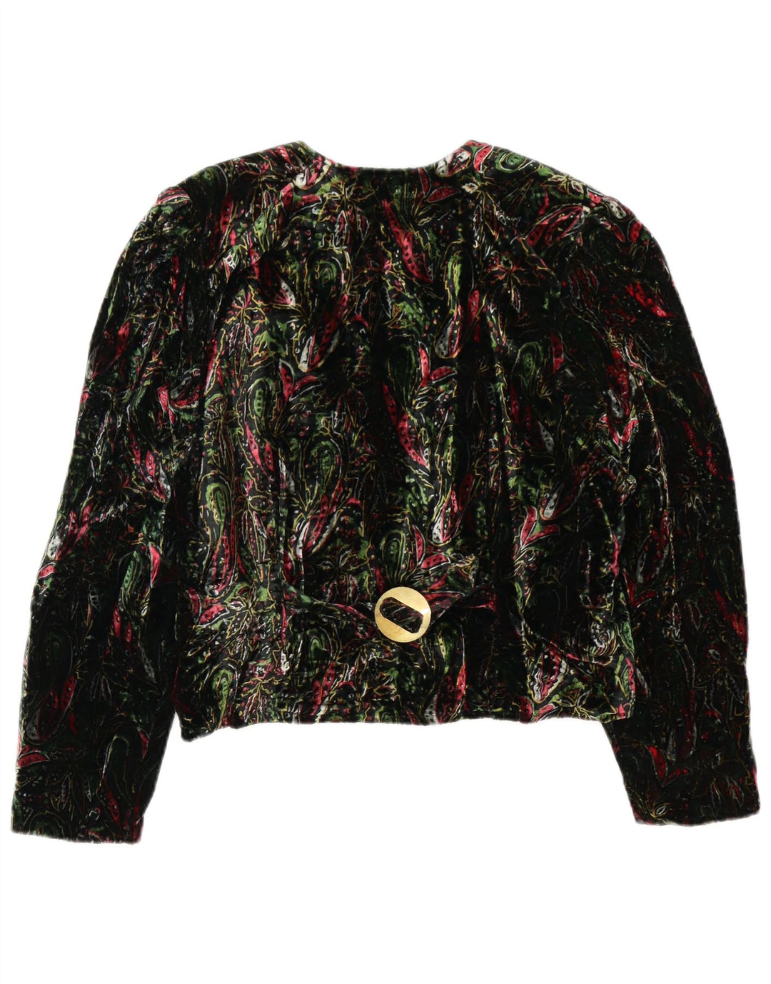 Giacca blazer vintage da donna a 4 bottoni corta UK 12 verde medio floreale retrò