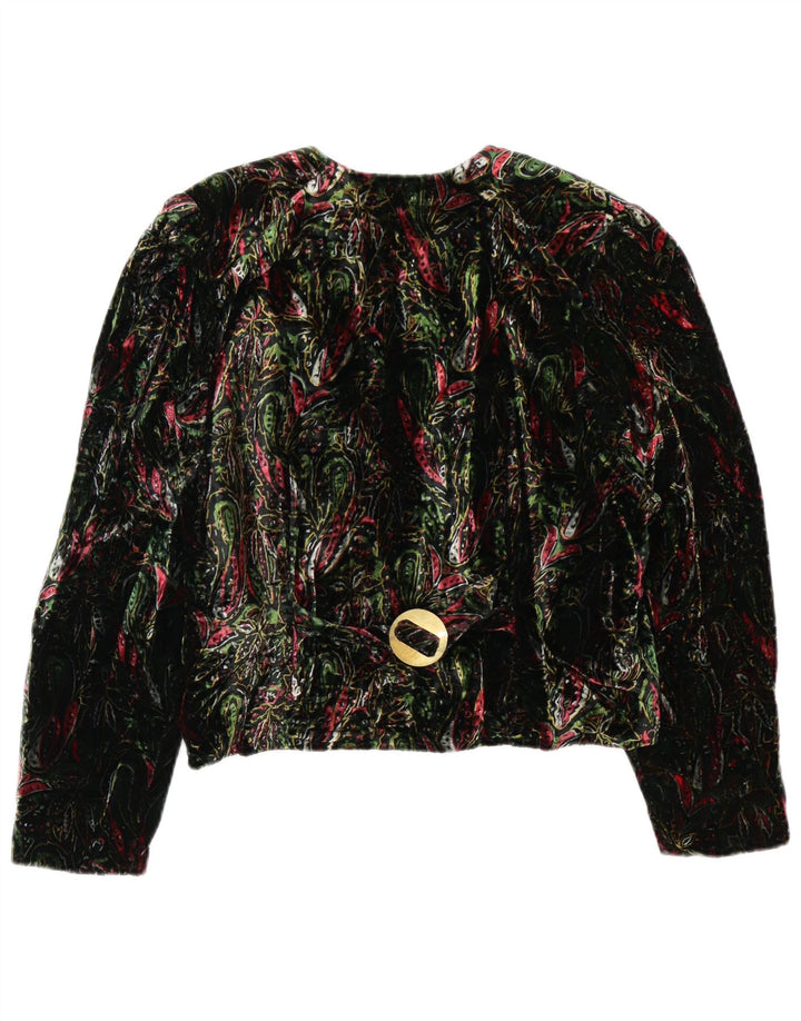 Giacca blazer vintage da donna a 4 bottoni corta UK 12 verde medio floreale retrò