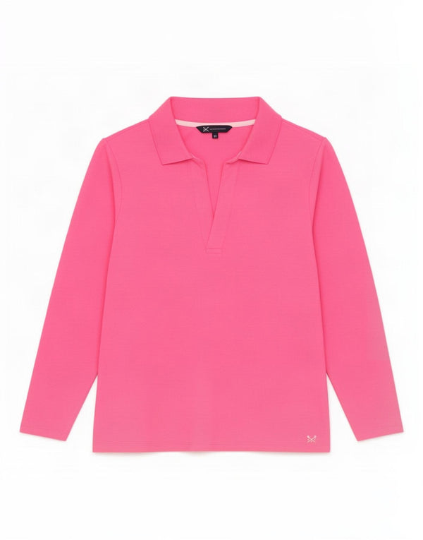 Crew Clothing Polo a maniche lunghe da donna UK 16 Large Pink Modal