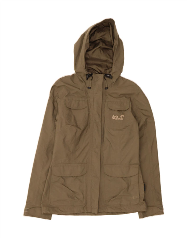 JACK WOLFSKIN Womens Hooded Utility Jacket UK 10 Small Khaki Polyamide Vintage Jack Wolfskin and Second-Hand Jack Wolfskin from Messina Hembry 
