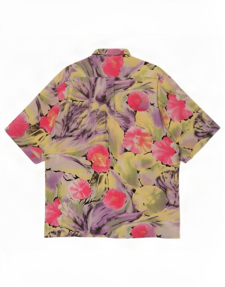 Camicia vintage da uomo a maniche corte in viscosa floreale multicolore media