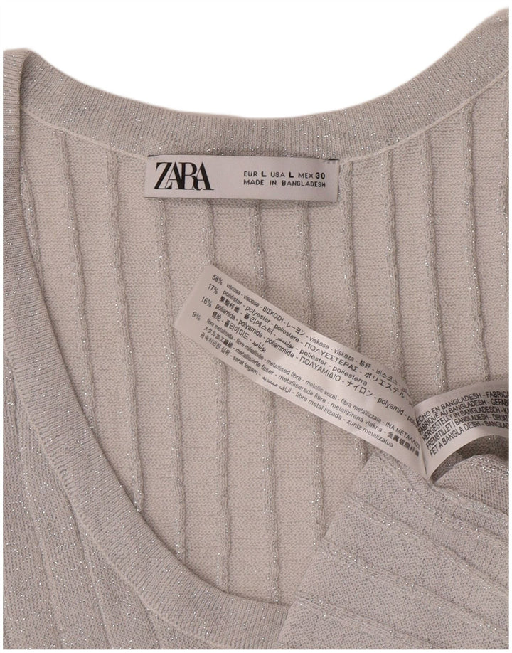 Canotta da donna Zara UK 14 grande in viscosa chiazzata argento