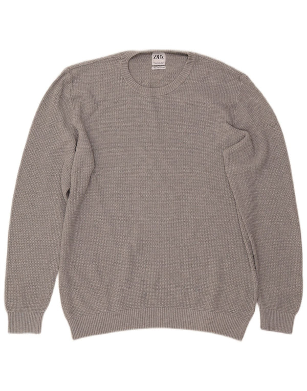 Maglione ZARA da uomo girocollo XL in cotone grigio