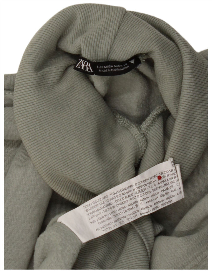 Felpa corta da donna Zara con collo alto, maglione UK 14, cotone verde medio
