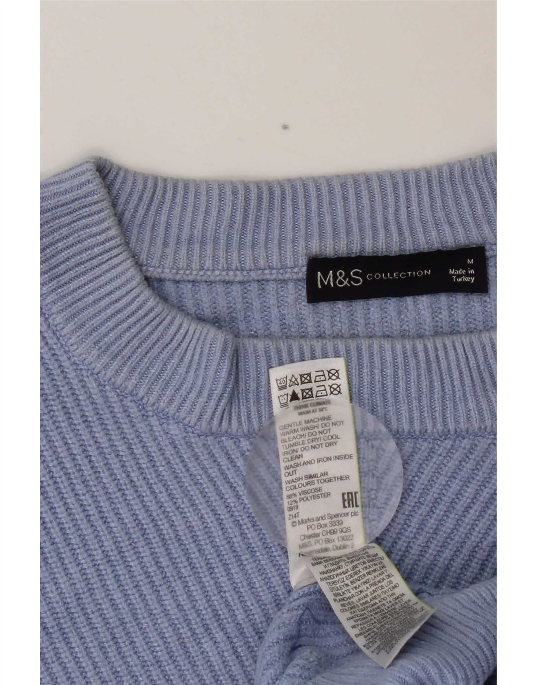 MARKS & SPENCER Maglione corto girocollo da donna UK 14 Blu medio