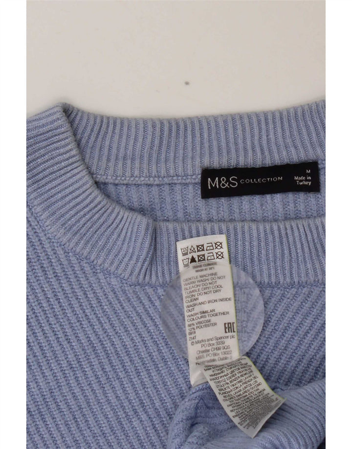 MARKS & SPENCER Maglione corto girocollo da donna UK 14 Blu medio