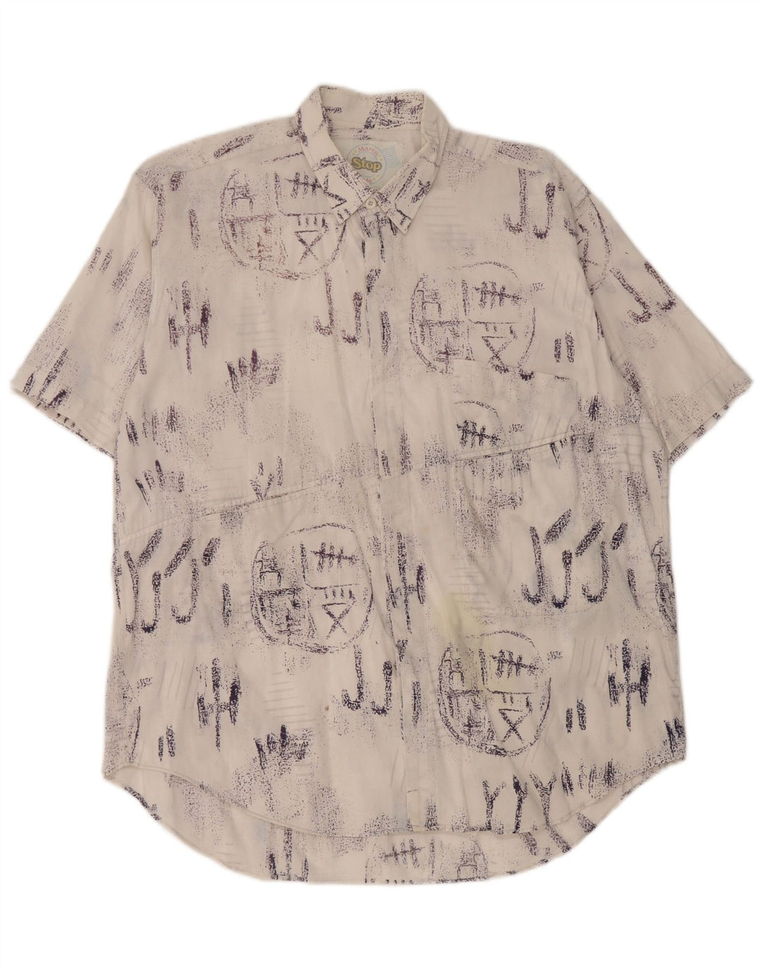 Camicia a maniche corte grafica vintage da uomo grande in cotone bianco