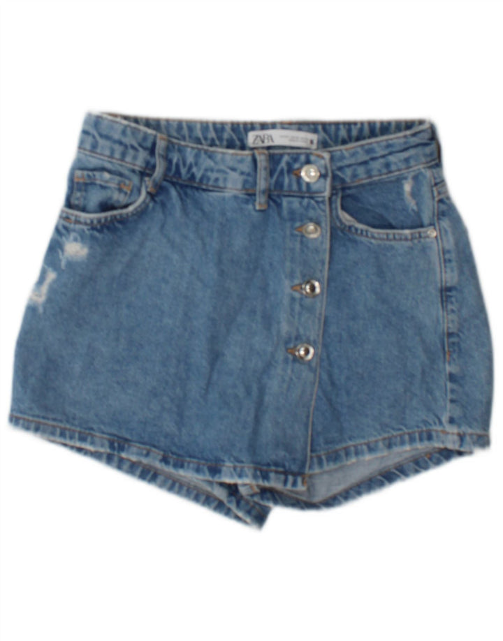 Pantaloncini di jeans invecchiati Zara da donna XS W24 cotone blu