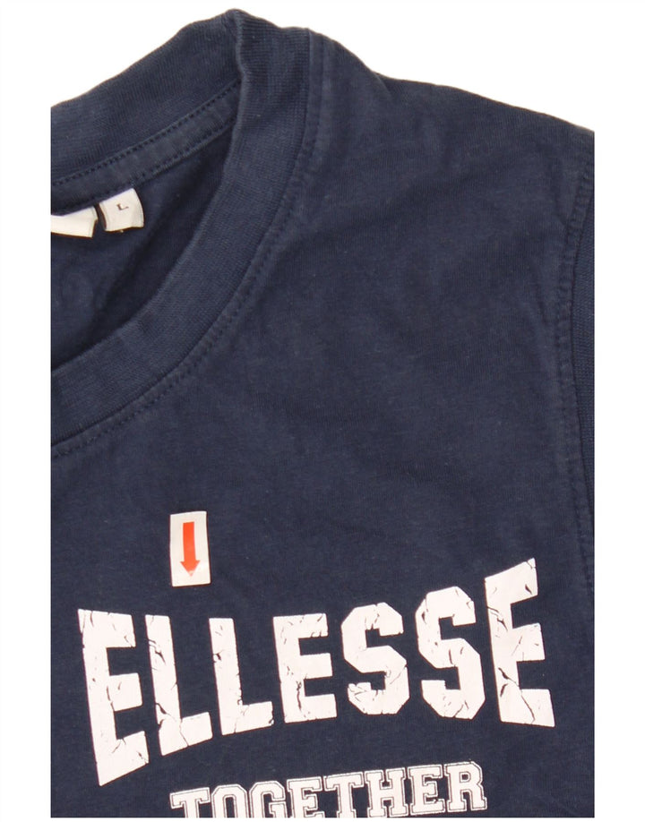ELLESSE Canottiera grafica da donna UK 16 Large Blu Navy in cotone