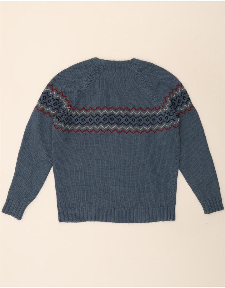 Massimo Dutti Maglione da uomo girocollo maglione grande lana Fair Isle blu