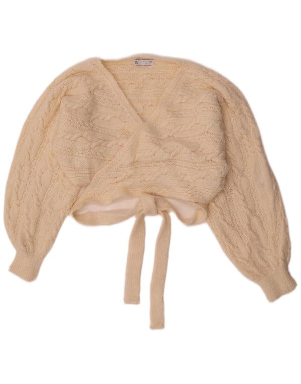 Maglione cardigan avvolgente corto da donna Zara UK 14 Acrilico beige medio