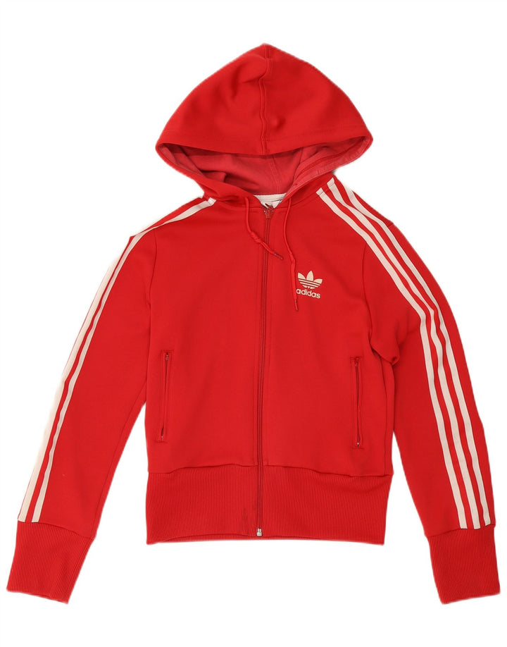 Maglione con cappuccio e zip da donna Adidas UK 10 piccolo poliestere rosso