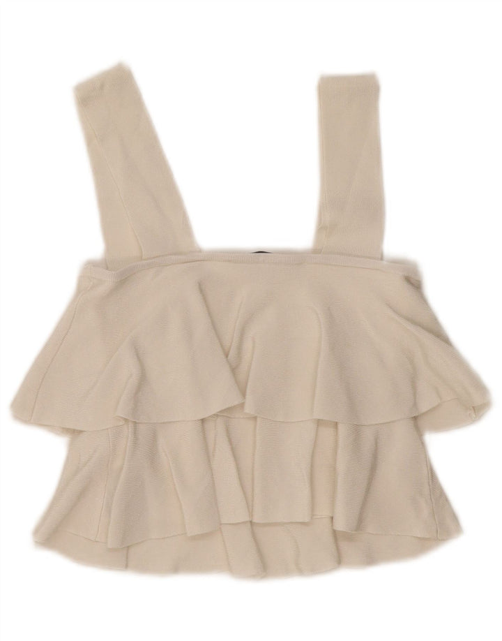 Top corto da donna Zara con volant sul davanti, taglia UK 8, piccola, in viscosa bianco sporco